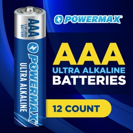 Powermax 12-Count Triple AAA Batteries, Ultra Long Lasting Alkaline Battery Blister Pack for Home and Office, 10-Year Shelf Life