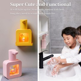 Ipalmay Foam Soap Dispenser - Cute Automatic Soap Dispenser for Kids Bathroom Kitchen Office School Children Birthday Gift, Waterproof USB Rechargeable Hand-Free Soap Dispenser 13.5oz, Pink Dinosaur