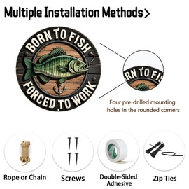 Born to Fish Forced to Work Tin Sign – Funny Vintage Fishing Wall Decor – 8" Round Rustic Metal Sign for Cabin, Garage, Man Cave or Lake House (2543)