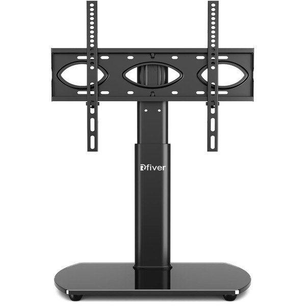 Rfiver Universal Swivel TV Stand Table Top TV Stand for 42-70 Inch LCD LED TVs up to 88 lbs -Height Adjustable Center Pedestal Stand Replacement with Heavy Duty Tempered Glass Base, Max VESA 400x400mm