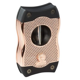 Colibri Premium SV-Cut 2 in 1 Cigar Cutter - Ergonomic Stainless Steel V-Cut and Straight Cut Style Spring-Loaded Blade, Ideal for up to 60+ Ring Gauge - Gift for Cigar Enthusiasts (Rose Gold & Black)