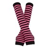 Punk Gothic Rock Long Arm Warmer Fingerless Gloves, Black Fuchsia,
