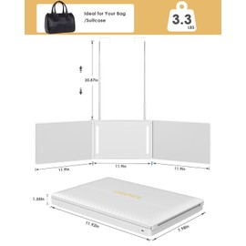 Dripex 3 Way Mirror with Storage Shelf and 3 Color LED Lights, Rechargeable Trifold Self Haircut 360° Mirror with Height Adjustable Hooks, for Makeup, Styling, Shaving, Braiding, Dye Hair (White)