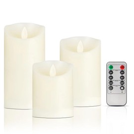luzzup Flameless Candles with Remote Timer - Battery Operated Candles with 10-Key Remote, Moving Flame, Adjustable Brightness for Wedding Valentine Anniversary Decor – 4" 5" 6" H, 2.95" D