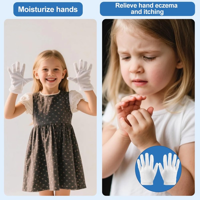 White Gloves Kids, 4 Pairs Washable and Reusable Cotton Moisturizing