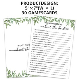 Twenty Questions About The Bride Game Cards, Greenery Wedding Shower Game, 30 Wedding Games Cards, Botanical Bridal Shower Games Engagement Party Favors Supplies - L04