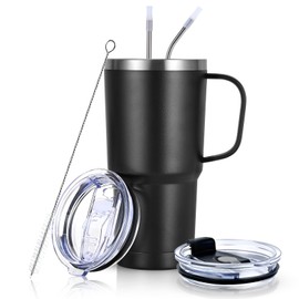 Livole Tumbler with Straw Included, Handle, Stainless Steel, Wide Mouth, Vacuum Insulated, Cold Insulation, Heat Retention, 20.3 fl oz (600 ml), Large Capacity, Includes Lid, Double Wall Vacuum