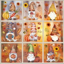 ANHUIB Autumn Window Stickers,Autumn Home Decor,Fall Decorations for Home,Autumn Decorative Wall Decal,Thanksgiving Window Clings,Pumpkin Maple Leaves Gnomes Decals for Glass Window Display Decoration