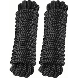 Dock Lines 2 Pack 1/2" x 25' Double Braided Nylon Boat Dock Lines with 12" Eyelet, Marine-Grade Boat Rope, Easy to Use Dock Lines for Boats, Strong Boat Ropes for Docking, Black Marine Rope, PACTHSD