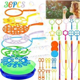 MIOEUZS 36PCS Kit Bolle di Sapone Giganti per Bambini con Bacchette e Strumenti Creativi – Set Giocattolo Bolle di Sapone per Festa, Compleanno, Matrimonio, Giardino e Giochi all'Aperto