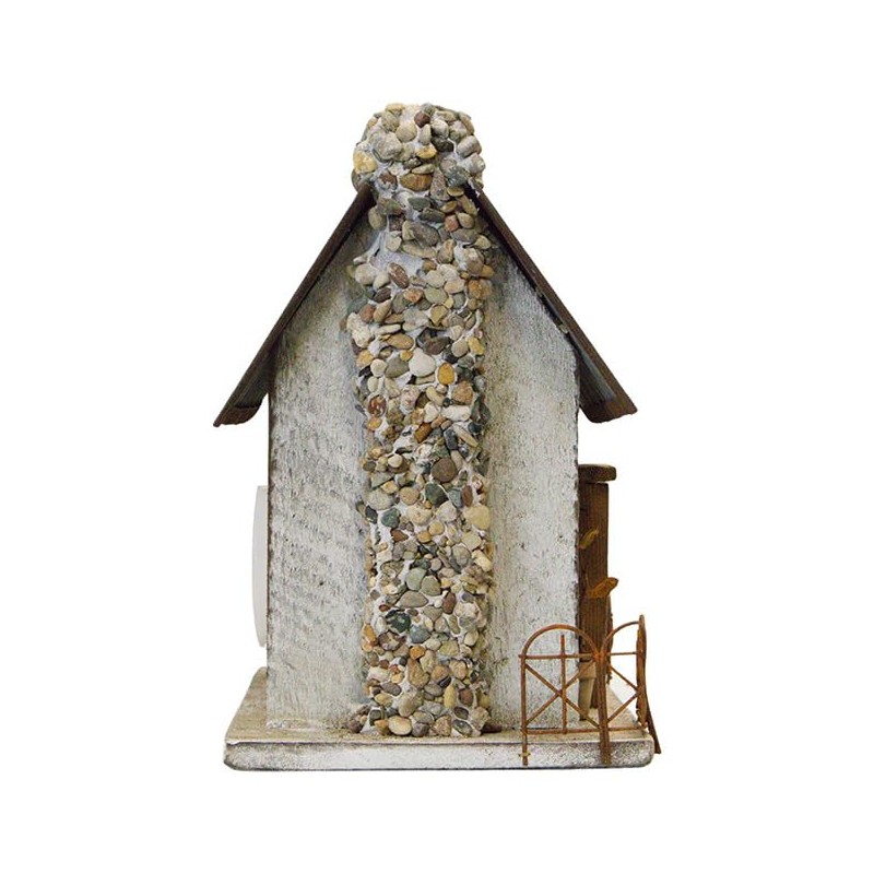 Nature Creations Stone Chimney Bird Cottage, White – Handcrafted Wooden