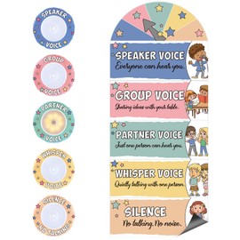 Dunzoom 5 Pcs Push Lights and Magnetic Voice Level Chart Poster Noise Level Chart Classroom Rules Poster LED Tap Light Classroom Management Tools for Teacher Elementary Back to School(Cute)