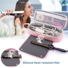 ELCUPA 2IN1 Hair Tools Travel Bag with Heat Resistant Mat for Shark Flexstyle, Flat Irons, Straighteners, Curling Iron, Hair Dryer Case Compatible with Revlon One-Step Hair Dryer, Hair Essentials
