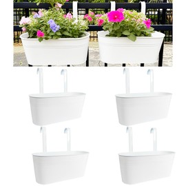 Joyfernal Hanging Planters for Outdoor Plants, 17" Railing Planter Pots, Metal Fence Flower Pot for Porch Balcony with Detachable Hook (White, Pack of 4)