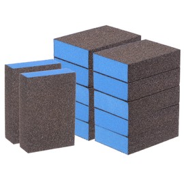 HARFINGTON 12pcs Sanding Sponge Blocks #60 (120-180 Grits) Wet/Dry Hand Sanding Sponges, 100x70x25mm Foam Sanding Block Pad for Polishing Kitchen Metal Wood Drywall Furniture, Brown&Blue