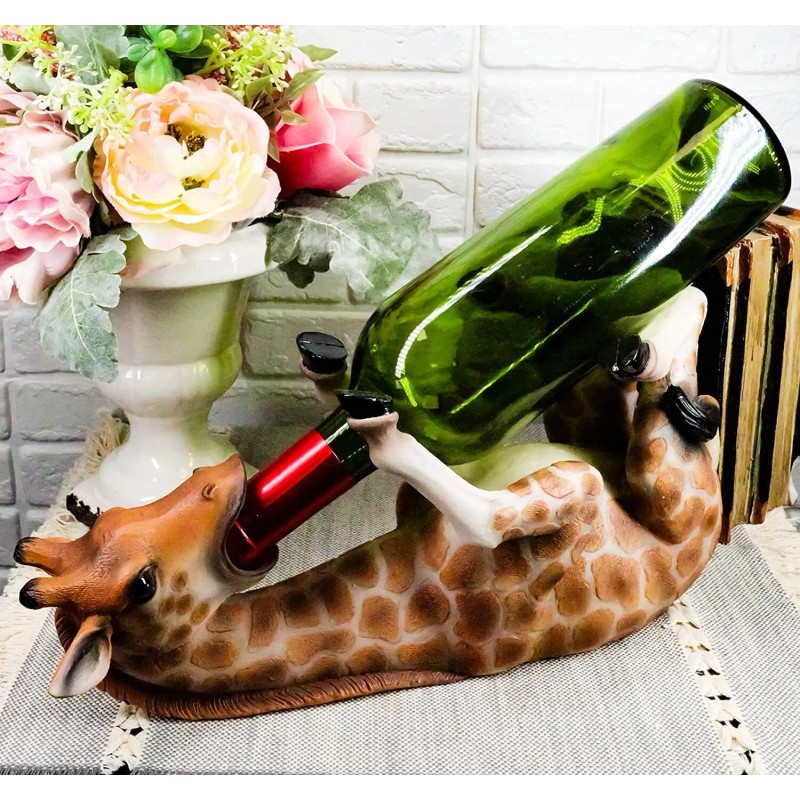 Long Neck Giraffe Salt & Pepper And Wine Holder Set