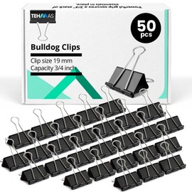 Tehmas 50pcs (19mm) Bulldog Clips - Durable Heavy-Duty Metal Binder Clips - Ideal for Home, School and Office Use - Perfect Document and Paper Organizer Tool