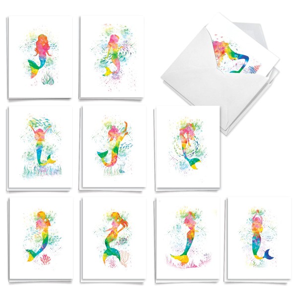 The Best Card Company Funky Rainbow Mermaids - 20 Assorted
