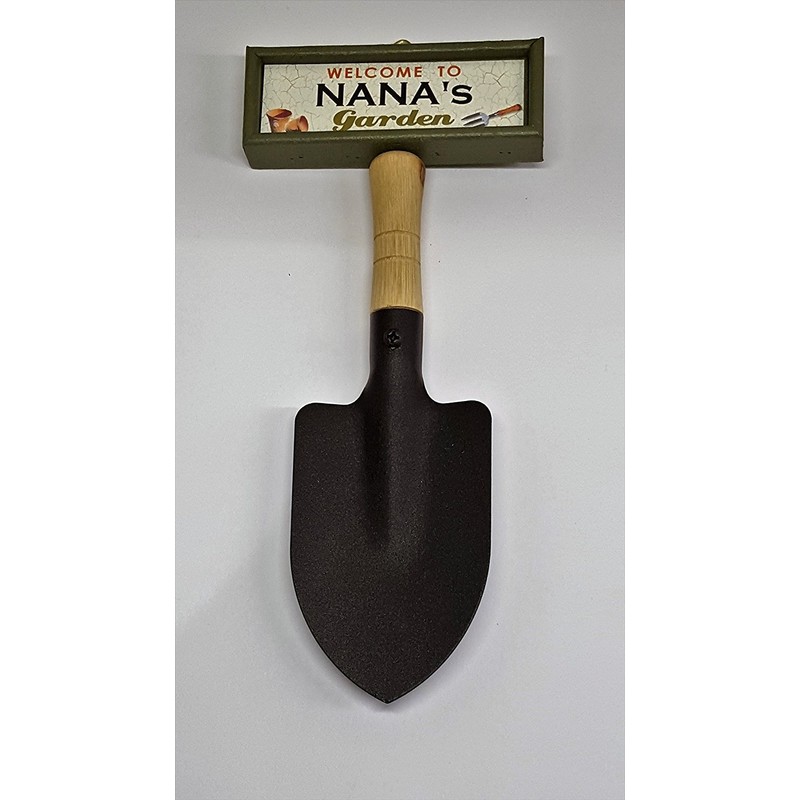 "Welcome to Granny's garden" hanging shovel sign