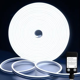 echosari Neon Rope Lights 33Ft, 1200 LED Neon Rope Lights with Timer Dimmable Outdoor Neon Strip Lights Waterproof Flexible for Bedroom DIY Wall Decor (Cool White)