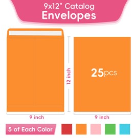 FloraSea 25 Pack Colored Mailing Envelopes, 9 x 12 Inches Self-Seal Colorful Manilla Envelopes for Mailing, Organize, storage, Home, Office Business