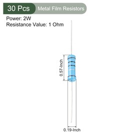 YOKIVE 30 PCS Metal Film Resistors, 1 Ohm Resistor with 2W 1% Tolerance, Lead, Good for DIY Electronic Projects (5 Color Bands, 15.5+/-1mm)