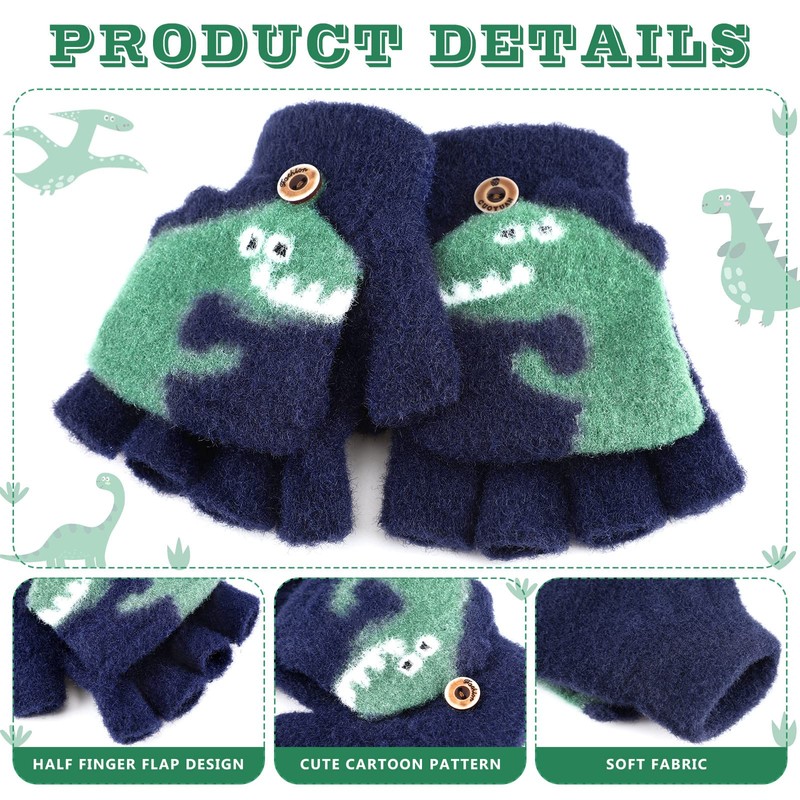 SATINIOR 2 Pairs Winter Kids Fingerless Gloves Toddler Finger Mittens