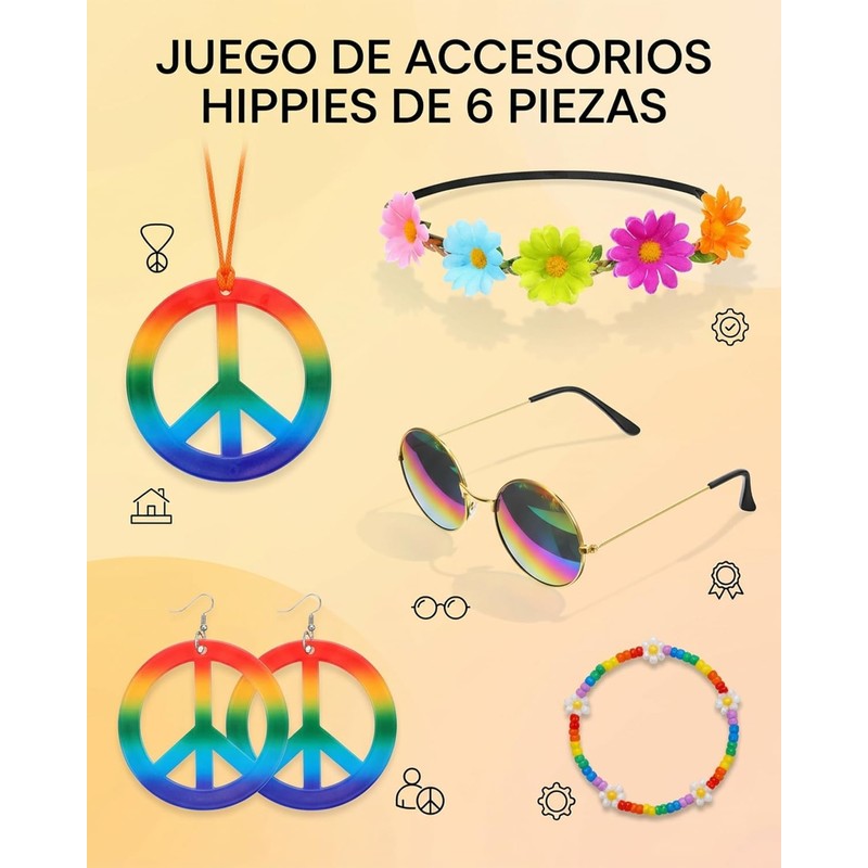 Disfraz de los 80 mujer – Set 6 piezas hippie