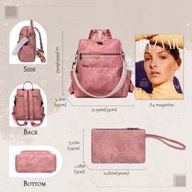 Puwuzixi Women's Backpack Waterproof Anti-Theft Lightweight PU Fashion Travel Multipurpose Convertible Purse Shoulder Bag Handbag Backpack, pink