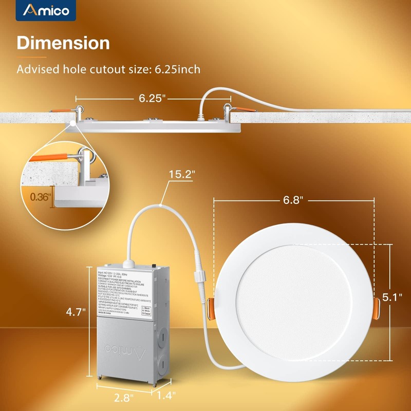 Amico 6 Pack 6 Inch 5CCT LED Recessed Ceiling Light