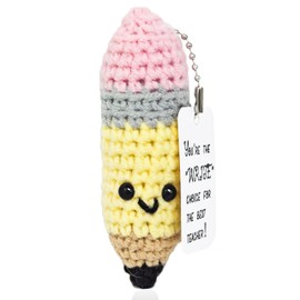 Teacher Appreciation Gifts, Knitted Crochet Pencil Keychain with Positive Card for Women Teacher for 2025 Graduation Gifts