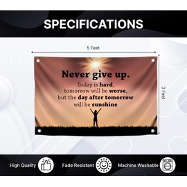 3x5 Feet Inspirational Quoted Polyester Flag Never Give Up with Four Brass Grommets - Inspirational Cool Poster for Room - Quote Wall Flag Decoration Livingroom - Motivational Positive Quotes for Home