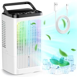 Klimaanlage Mobil, 4 in 1 Mobile Klimaanlage 1200ml mit 2 Sprühstufen & 4 Geschwindigkeitsstufen, 1-8 Timer, 90° Oszillation, USB-C-Anschluss, Mini Luftkühler für Zuhause und Büro (Weiß)