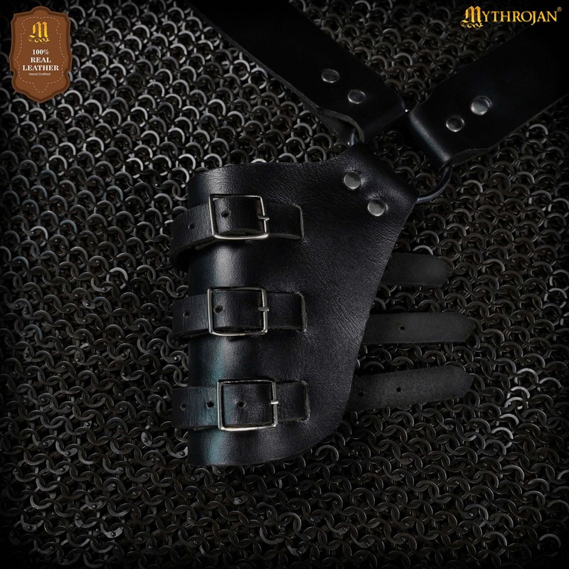 Mythrojan Genuine Leather Sword Baldric Belt - Medieval Shoulder Sword