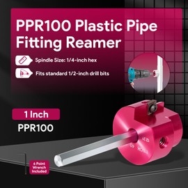 1-Inch Head Plastic Pipe Fitting Reamer PPR100 with 1/4-Inch Hex Shaft, PVC Fitting Saver for PVC, SCH40, ABS, CPVC Water Lines, Drain Lines, Vent Lines, Fit into Standard 1/2" Drills