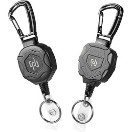 2 Pack Retractable Keychain Heavy Duty Carabiner Badge Holder, Tactical ID Badge Reel with 32” Steel Retractable Cord, 8.0 OZ