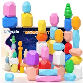 Rurvale 40PCS Wooden Stacking Rocks Toys, Montessori Toys Stacking blocks STEM Toys 1 2