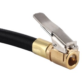 Tire Inflator Hose, Locking Tire Chuck with Rubber Hose and Standard Tire Valve Fine Thread Tire Inflator Pump Hose Adapter for Car Motorcycle Bi