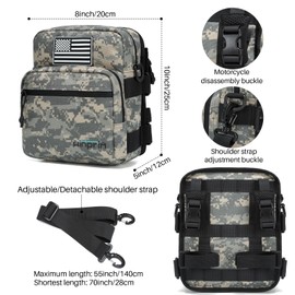 WINPRIM Motorcycle Handlebar Bag - 1000D Tactical Camouflage Front Fork Bag with MOLLE Webbing, Crossbody & Tool Storage Pouch for Motorcycles (Black-gray Camouflage)