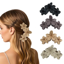 4 PCS Hair Clips for Women, Flower Claw Clips, Women Cute Hair Clips, Suitable for Thick and Thin Hair, Non-slip Matte and Firm Hairpin, Plastic Hairpin Black, Brown, Light, Pink