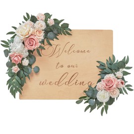 TINGE TIME Artificial Floral Swag Flower Swag, Set of 2 Wedding Sign Flower with Scented Card, Decorative Swag for Reception Welcome Sign Arch Arbor Lintel (Dusty Rose & Champagne)