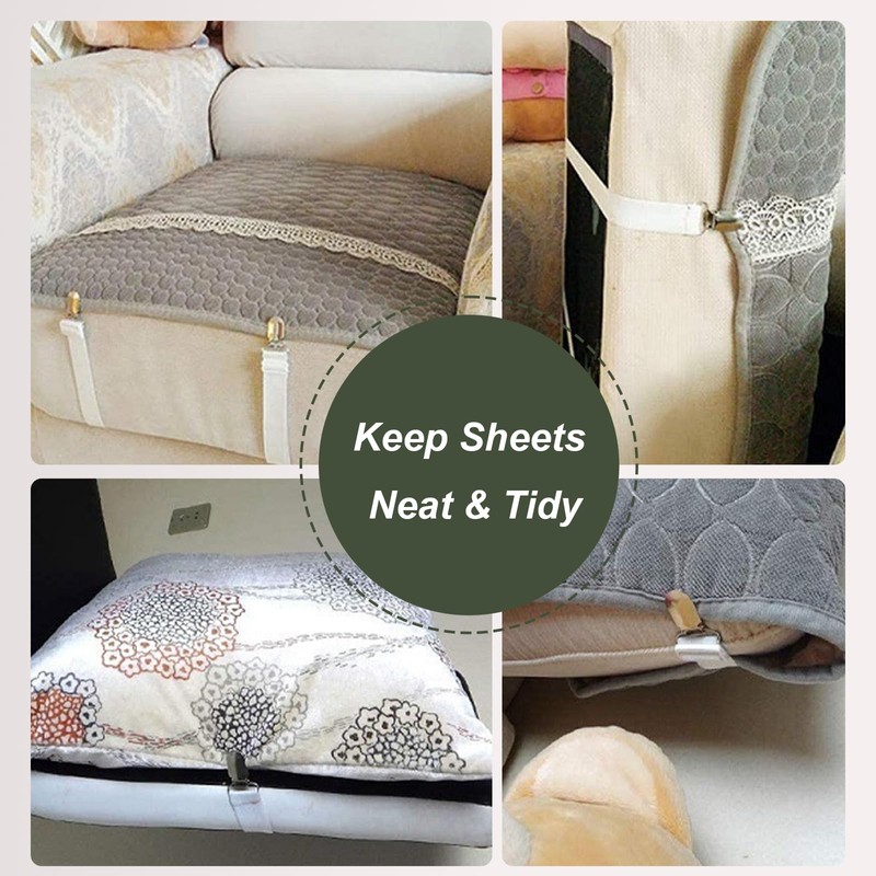 HDXH 4 PCS Bed Sheet Clips,Adjustable Bed Sheet Straps,Adjustable Bed