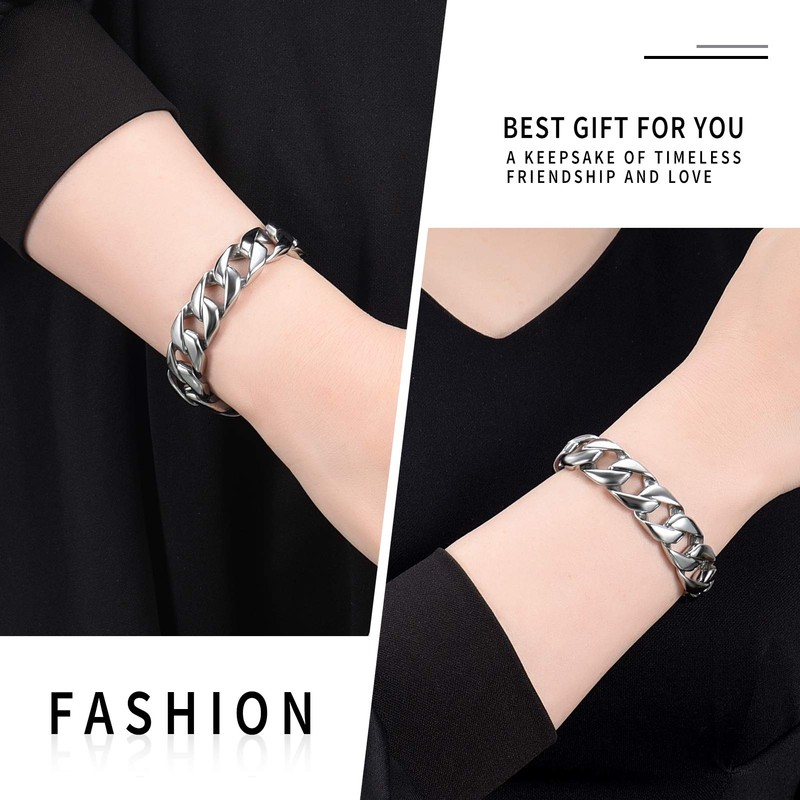 Cremation Urn Bracelet for Human Ashes for Men, Silver Cuban