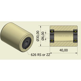 4 Pieces Nylon Rollers 30 mm diameter 40 mm wide 6 mm bearing Precisely Machined in the EU(30-40-6)