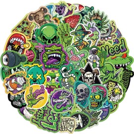 50PCS Green Horror Stickers, Goth Killer Stickers Packs for Adults, Vinyl Waterproof Fashion Scary Movie Decals Graffiti for Water Bottle Mobile Guitar Skateboard