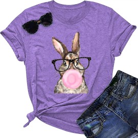 Happy Easter Cute Women's Cotton Sleeveless T-Shirts with Easter Bunny & Egg GraphicsColor: Purple1-bunny glasses, Size: M