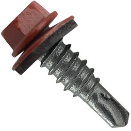 14 x 7/8" RED - Stitch Tek Metal to Metal Type #1 Roofing Screws - Hex Washer Head - Drill Point - 9/16" EPDM Washer. 1 x 250 Count Bag - 250 Screws