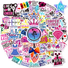 WAKEMOODEI 100PCS Cheer Stickers for Girls, Cheerleading Stickers Bulk, Pink Cheer Stuff Party Favors, Cheerleader Vinyl Sticker Pack for Water Bottle Laptop Goodie Bag