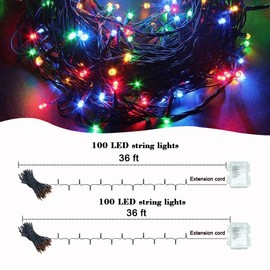 Color Christmas Tree Lights Indoor, 2 Pack 36ft 100LED Christmas String Lights with Remote and Timer, Dimmable Led Christmas Lights Outdoor, Twinkling Fairy Lights as Xmas Lights Xmas Tree Lights