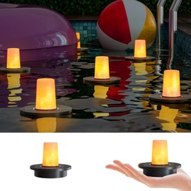 GGNOO Solar Floating Pool Lights, 2-Pack Solar-Powered Float Flames Lamps Tea Light for Pond Party Garden Backyard Outdoor Decor